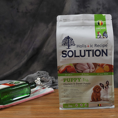 Supporto d'imballaggio di plastica della borsa dell'alimento per animali domestici del cane BRC sulle borse del rinforzo del fondo piatto del sacchetto con la chiusura lampo